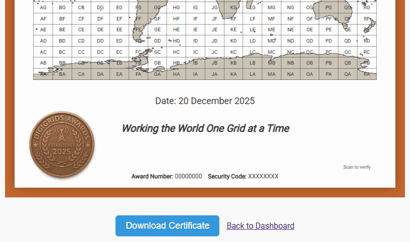Bottom part of a bronze award certificate with a download button below it